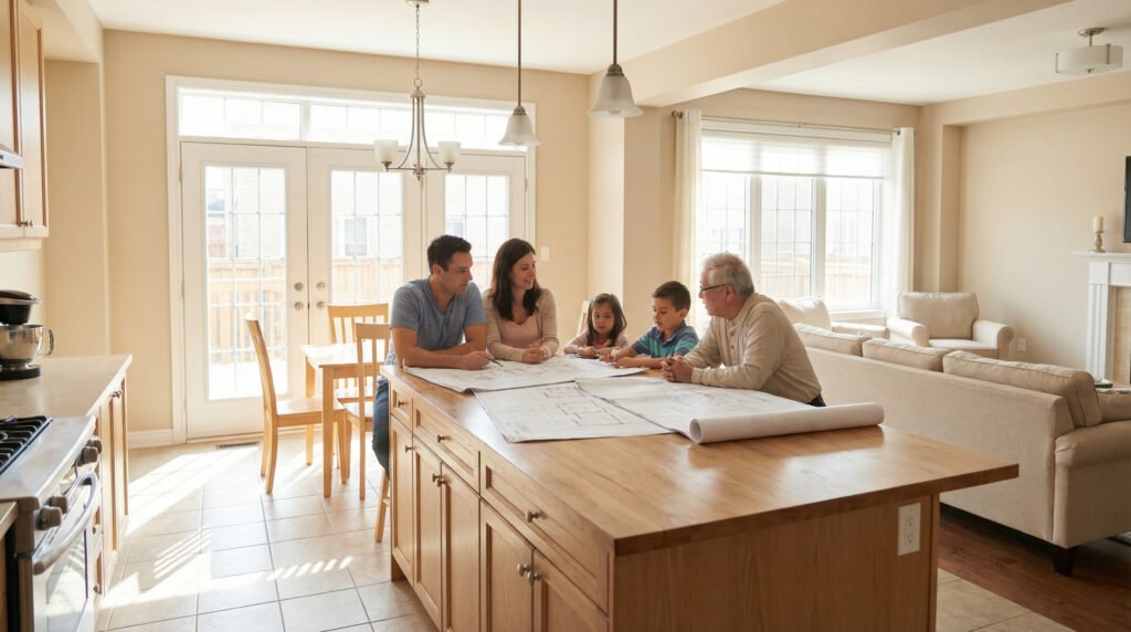 GTA family reviewing home addition plans instead of moving